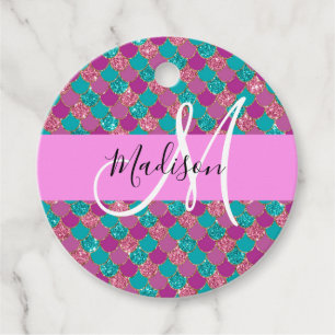 Lila Turcos Sjöjungfru Glitter Sparkles Monogram Gåvor Etiketter
