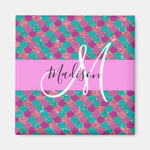 Lila Turcos Sjöjungfru Glitter Sparkles Monogram Magnet