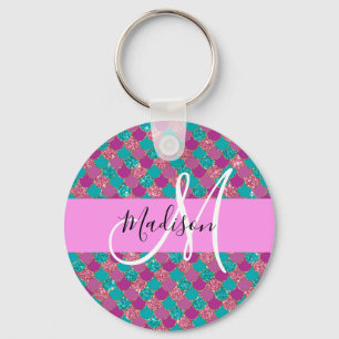 Lila Turcos Sjöjungfru Glitter Sparkles Monogram Nyckelring