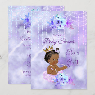 Lila Turkos Blommig Flick Baby Shower Etnisk Inbjudningar