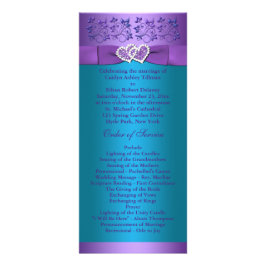 Lila, Turkos Blommigt Hearts Bröllopsprogram 2 Reklamkort