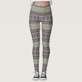 Lila Turkos och Kräm Mandala Mönster Leggings