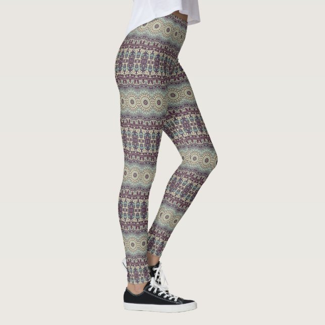 Lila Turkos och Kräm Mandala Mönster Leggings (Höger)