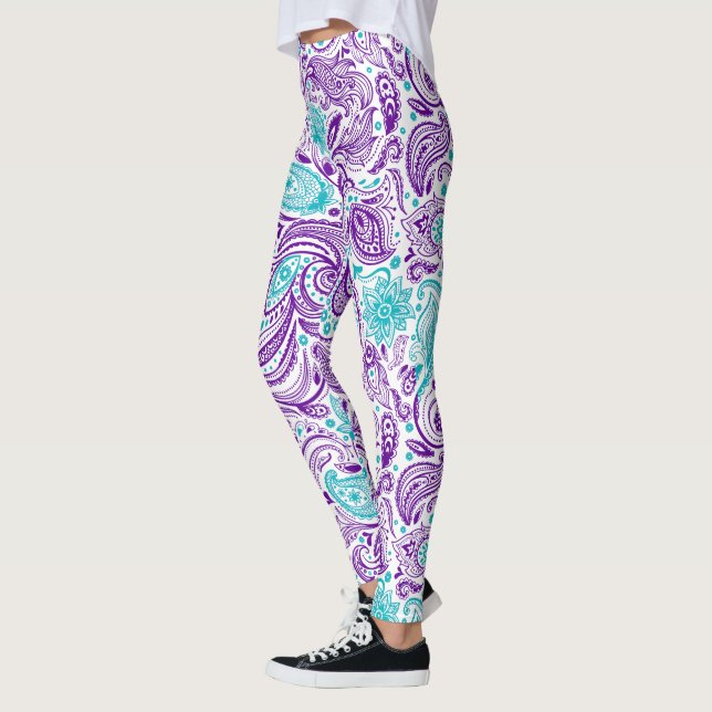 Lila turkos och vit paisley mönster leggings (Vänster)