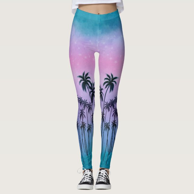 Lila-turkos Palmtree Leggings (Framsida)