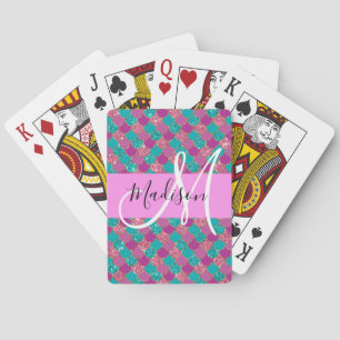 Lila Turkos Sjöröding Glitter Gnistrar Monogram Casinokort
