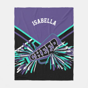 Lila, Turkos, Svart & Vit Cheerleaderdesign Fleecefilt