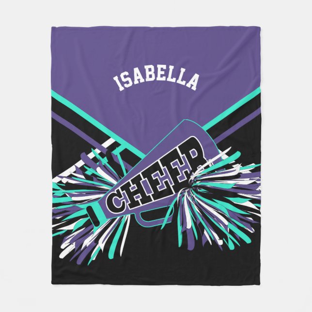 Lila, Turkos, Svart & Vit Cheerleaderdesign Fleecefilt (Framsidan)