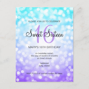 Lila Turkos Sweet 16 Birthday Glitter Ljus Inbjudningar