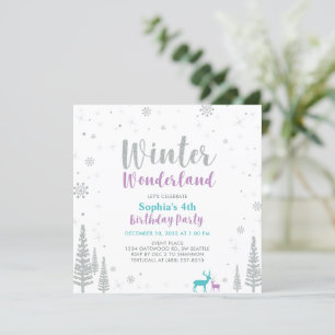 Lila & Turkos Vinter Världens Flicktema Födelsedag Inbjudningar