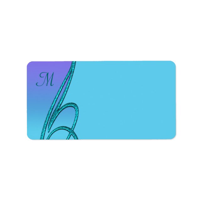Lila Turkos Virvel Monogram Adressetiketter (Framsidan)