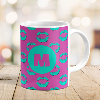 Lila & Turkos XOXO Kyssande Läppar Personlig Kaffemugg