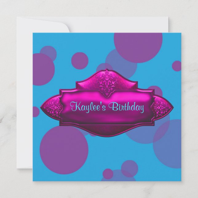 Lila turkosa bubblor flickor 10-års födelsedagsfes inbjudningar (Framsida)