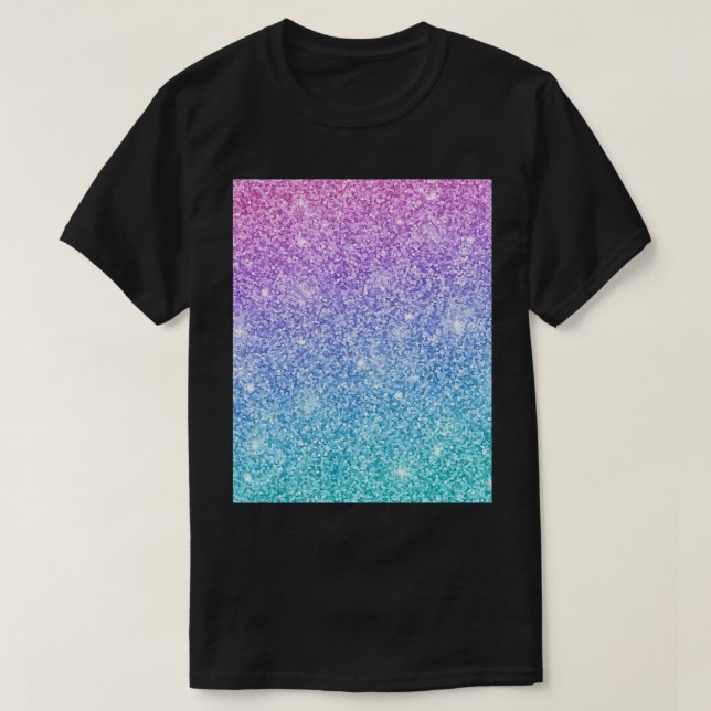 Lila Turkvoise Blue Glitter Ombre T Shirt (Design framsida)