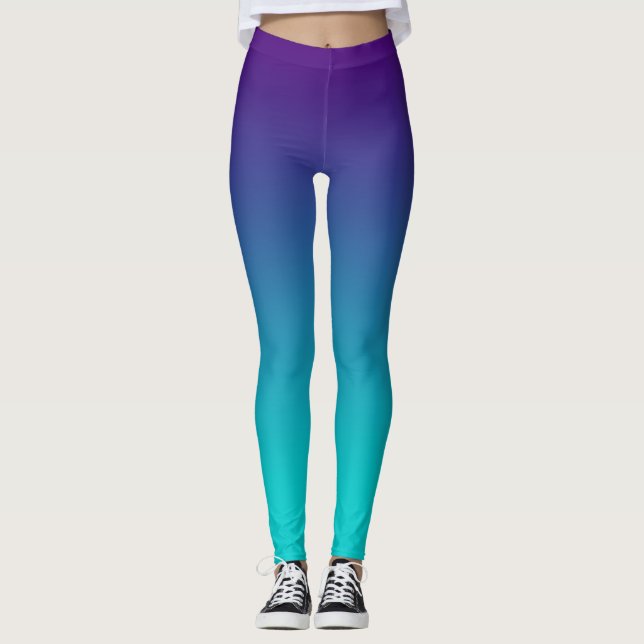 Lila Turkvoise Ombre Fade Leggings (Framsida)