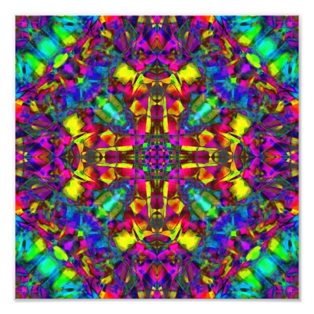 Lila Turquiose och Gult Mandala Mönster Fototryck (Framsidan)