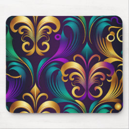LILA TURQUOISE GULD FLEUR DI LIS MARDI GRAS MUSMATTA