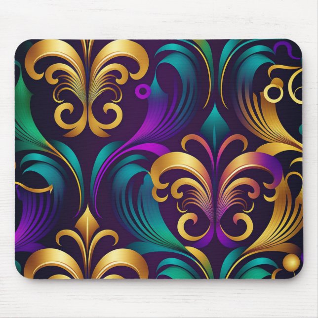 LILA TURQUOISE GULD FLEUR DI LIS MARDI GRAS MUSMATTA (Framsidan)