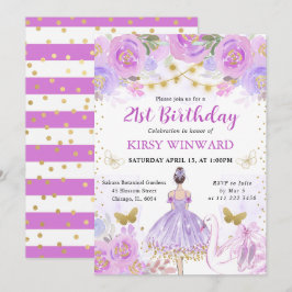 Lila Tutu Brunette Hair Ballerina Birthday Inbjudningar