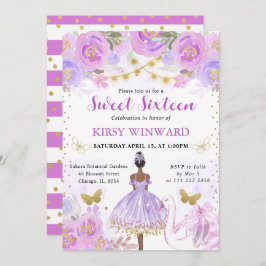 Lila Tutu Mörk Hud Ballerina Sweet 16 Inbjudningar