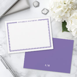 Lila Två Kant Minimalistisk Monogram Anteckningskort