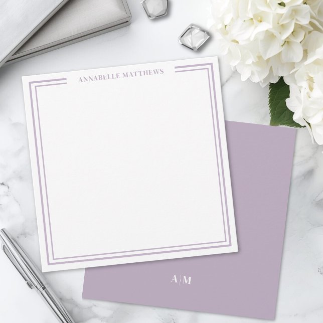 Lila Tvåkantrad Monogram Kvadrat Anteckningskort (Purple Two Border Monogram Square Note Card )