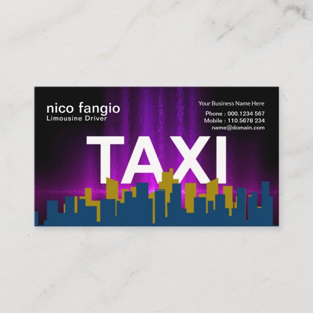 Lila Twilight Himlar Luminous TAXI Cloud Taxi Visitkort (Framsida)