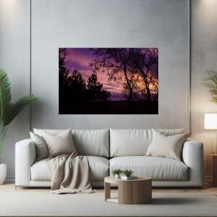 Lila Twilight Himlar Träd Silhouette Poster