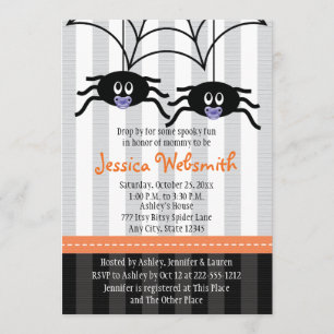 Lila Twillingar Spider Halloween Baby Shower Inbju Inbjudningar