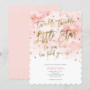 Lila, Twinkle Stars, Watercolor, Flicka Inbjudningar