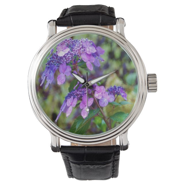 Lila Twist och Shout Hydrangea Flower Armbandsur (Framsida)