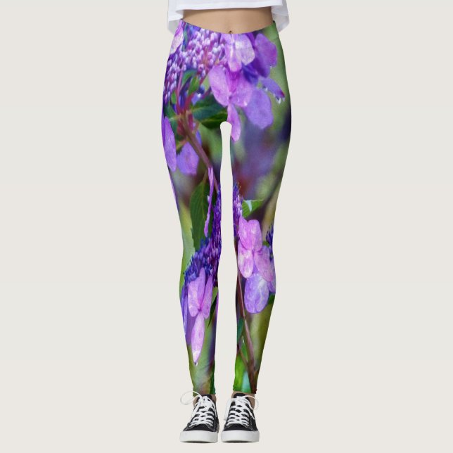 Lila Twist och Shout Hydrangea Flower Leggings (Framsida)