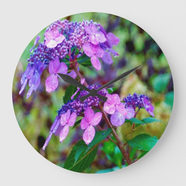 Lila Twist och Shout Hydrangea Flower Stor Klocka (Framsida)