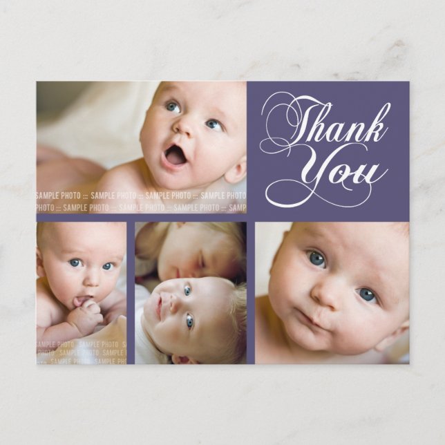 Lila Typografi Foto Baby Tack-vykort Vykort (Framsida)