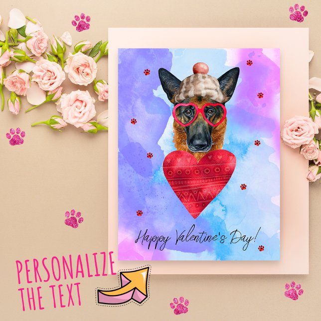 Lila tysk schäfer Valentine Day present Hund Helg Vykort (Skapare uppladdad)