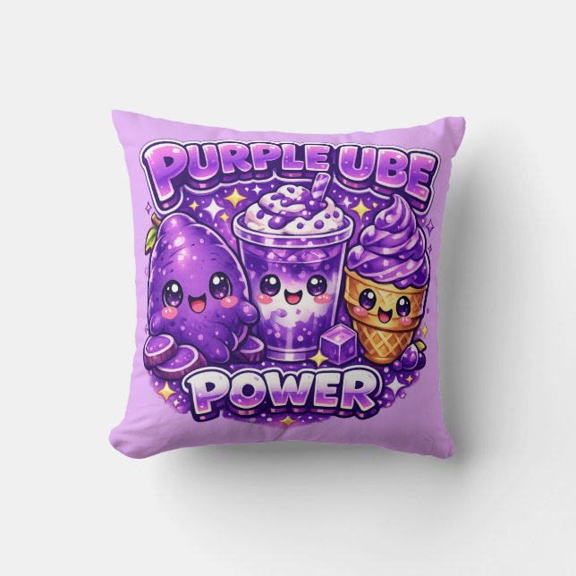 Lila Ube Power Kawaii Kuddynsfylld Kudde (Framsida)