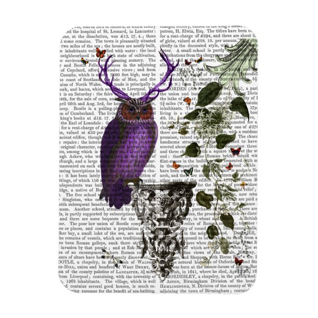 Lila Uggla med Antlers 2 Magnet (Vertikal)