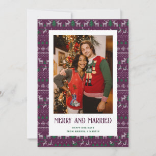 Lila Ugly Sweater Merry and Married Photo Julkort