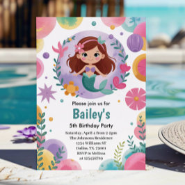 Lila under havets Sjöjungfru 5:e Födelsedagsfesten Inbjudningar