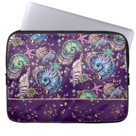 Lila Underwater Luxe | Mörk Pastel Guld Sea Life Laptop Fodral