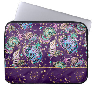 Lila Underwater Luxe   Mörk Pastel Guld Sea Life Laptop Fodral