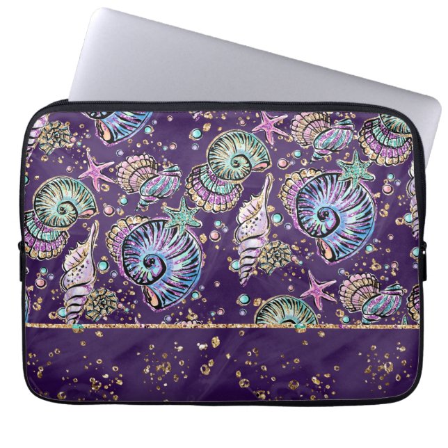 Lila Underwater Luxe | Mörk Pastel Guld Sea Life Laptop Fodral (Framsidan)