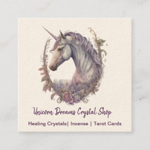 Lila Unicorn and Flowers Fyrkantigt Visitkort