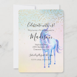 Lila Unicorn Aqua Rosa Gult Guld Confetti Inbjudningar
