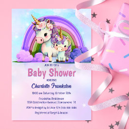 Lila Unicorn Baby Shower Inbjudningar