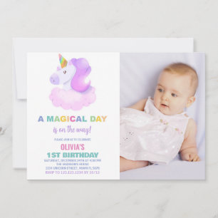 Lila Unicorn Birthday-inbjudningar med foto Inbjudningar