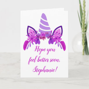 Lila Unicorn Blommigt Anpassningsbar - Njut Kort