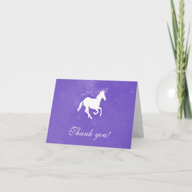 Lila Unicorn Bröllop tackkort (Framsida)