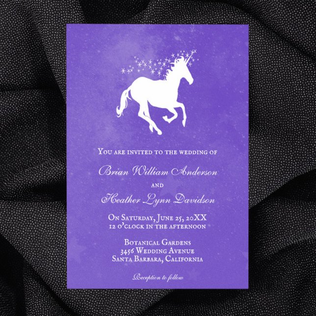 Lila Unicorn-bröllopsinbjudan Inbjudningar (Purple Unicorn Wedding Invitation)
