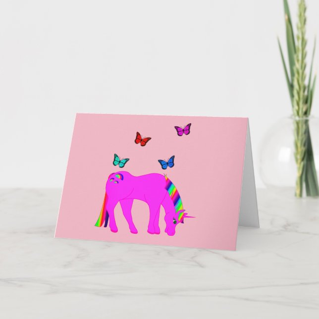 Lila Unicorn & Butterflies Foleting Greeting Card Kort (Framsida)